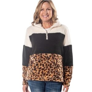 Le Moda Colorblock Fleece Teddy Sherpa Pullover Top